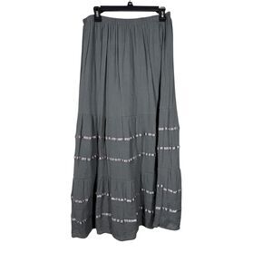 J Gee Womens Gray Crinkle Maxi Skirt M Tiered Boho Festival Hippie Fairy Grunge